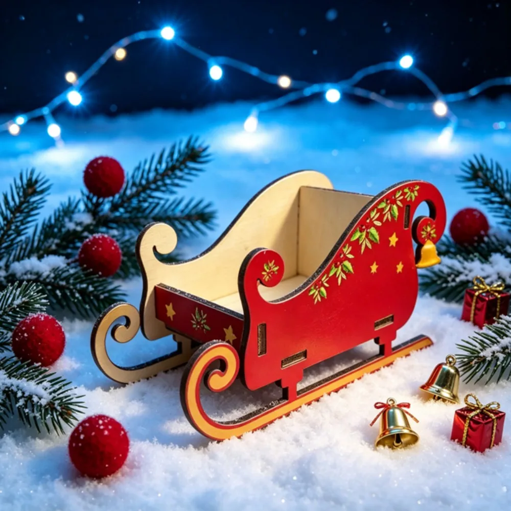 Christmas Hollow Snowflake Wooden Sled Ornament DIY Splicing Ornament Christmas Sled Candy Storage Sled Storage Box