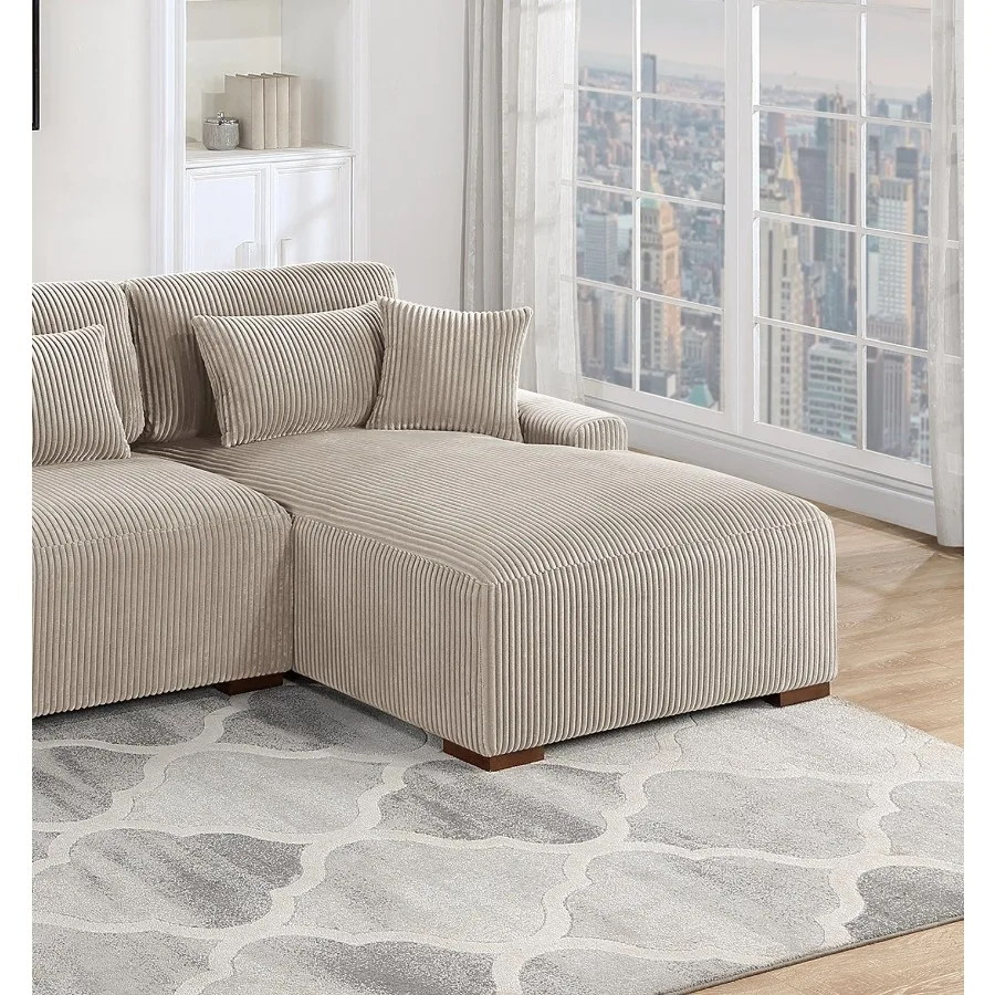 모던 2피스 섹셔널 세트 XL 플러시 코듀로이 패브릭 카멜 컬러 LAF 소파 RAF 쉐이즈 거실용 소파