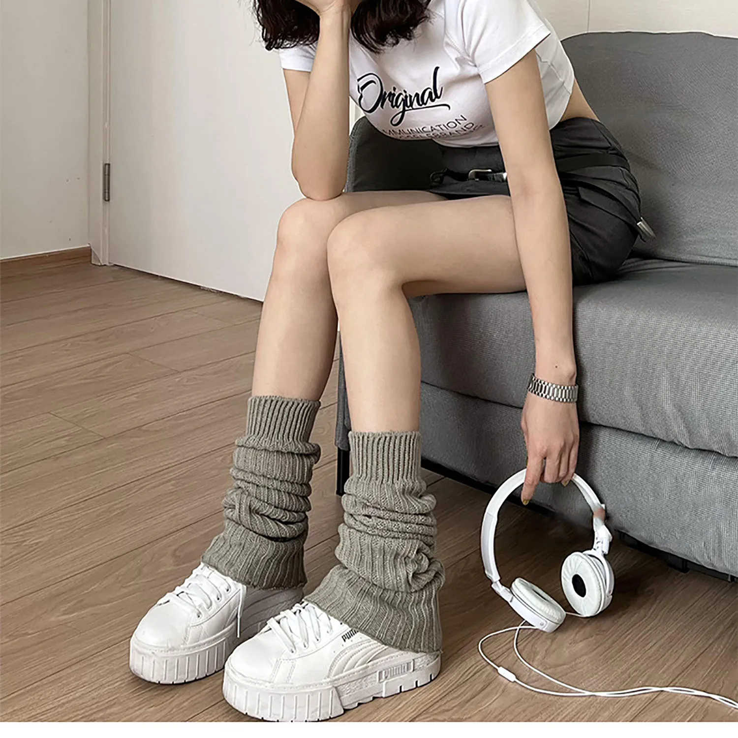 Simple Y2K Foot Warmers JK Uniform Bubble Socks Fashion Korean Lolita Girl Loose Socks Women's Versatile Knitted Leg Cover