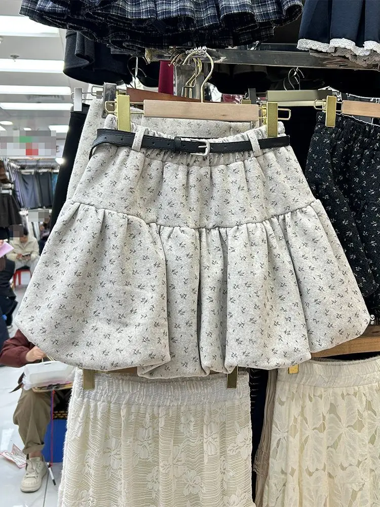 

Woolen Bud Floral Skirt, New High-waisted Korean Sweet Temperament Skirt