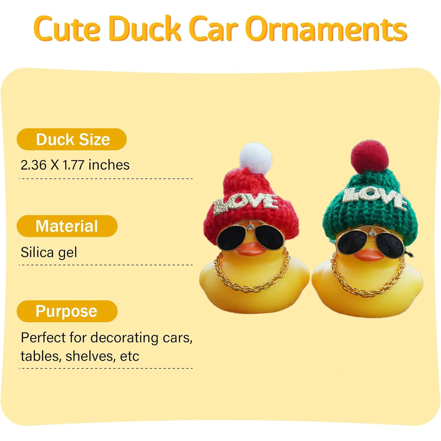 2 set Car Rubber Duck - Rubber Duck for Dashboard of Car, Yellow Duck Car Dashboard Decorations, Squeak Ducks Car Ornaments Car