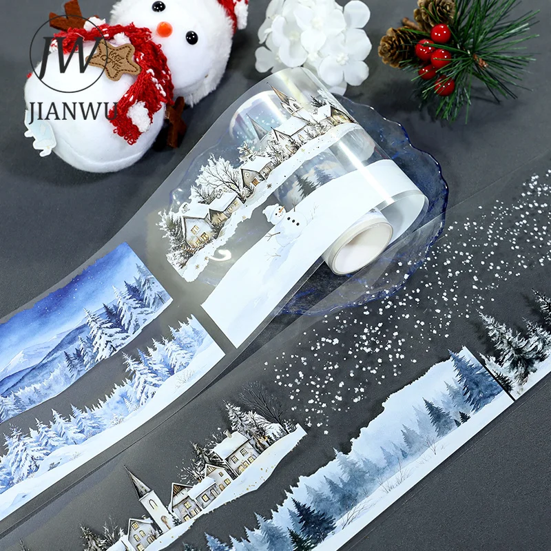 JIANWU 100mm*200cm Vintage Snow Tree Mountain Landscape Material Collage Scrapbooking PET Tape Creative DIY Journal Stationery