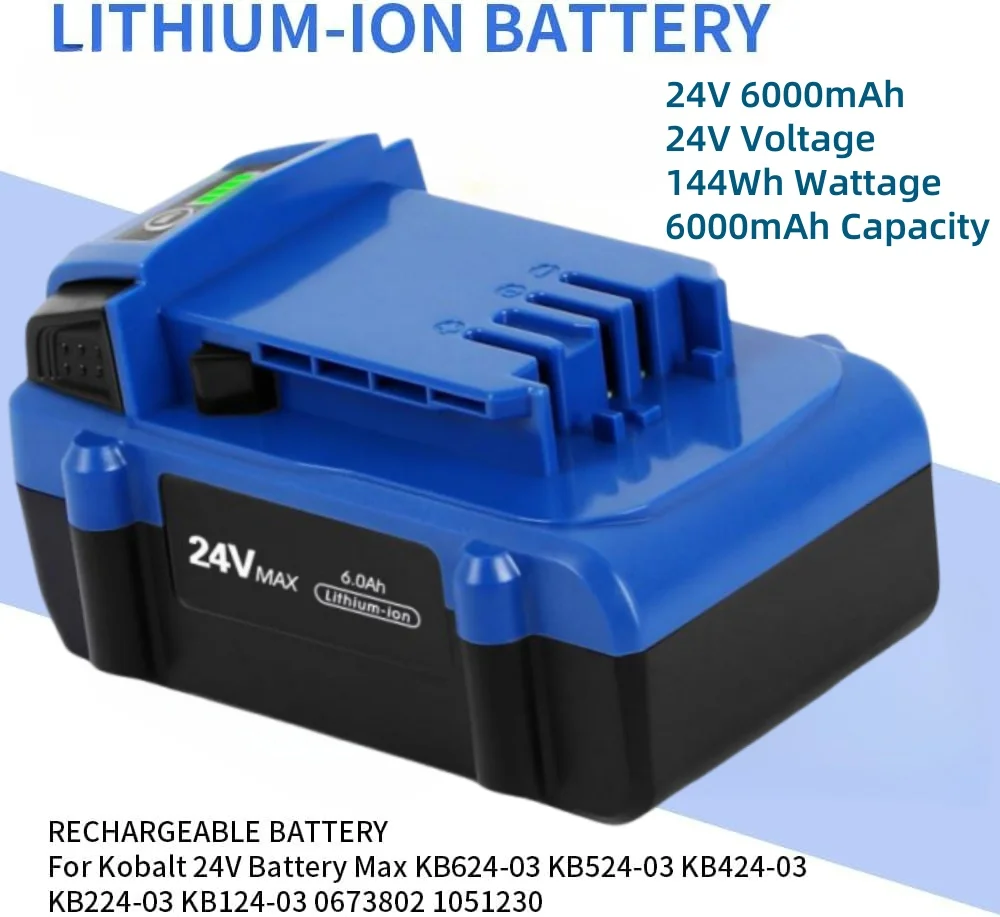 

24V 6.0Ah Battery Replacement for Kobalt 24V Battery Max KB624-03 Lithium Ion Cordless Tools High Capacity Battery