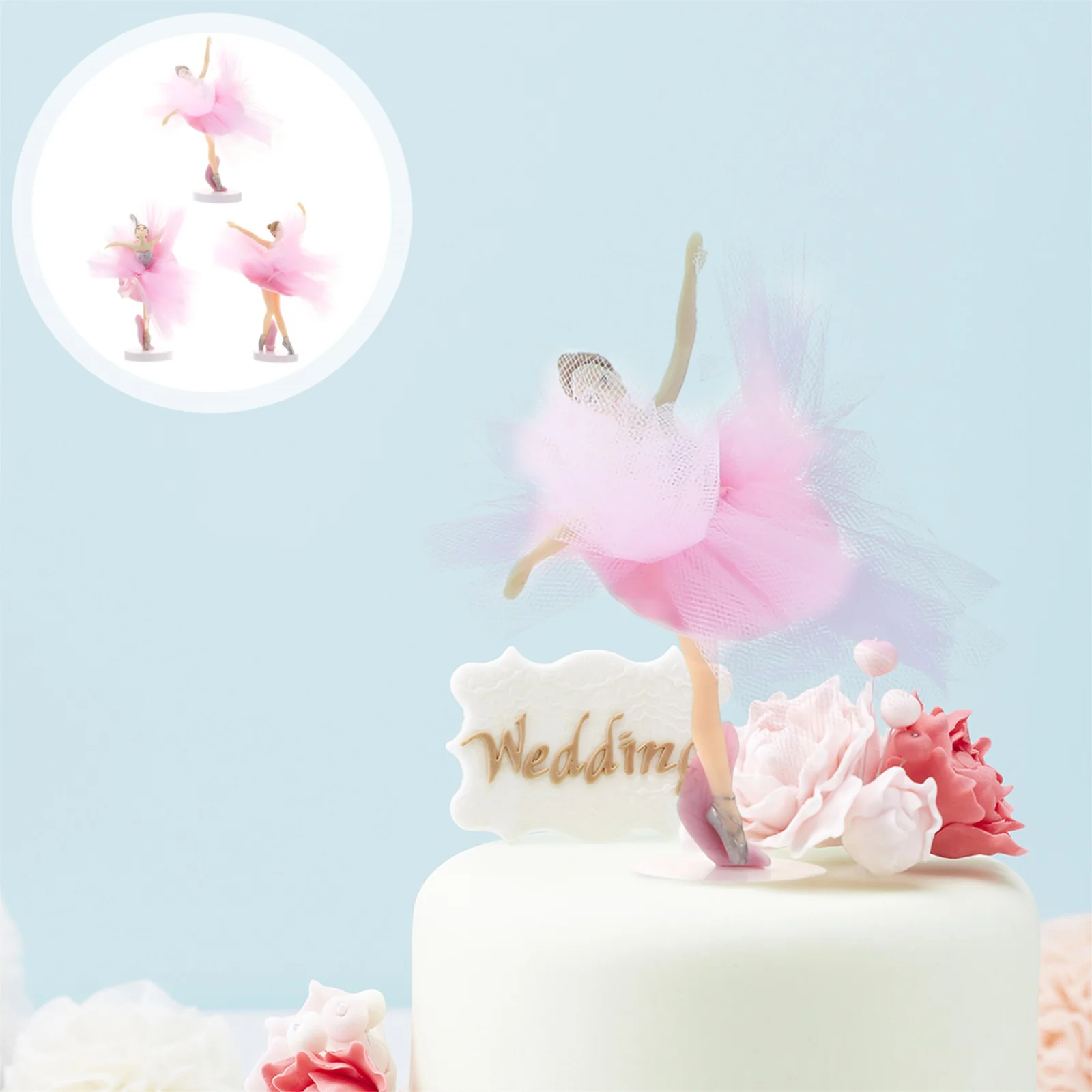 3 Sets Cake Decoration Tulle Skirt Girl Ornament Creative Dessert Party Toy Decorate Toppers Birthday Pvc Baby Toys