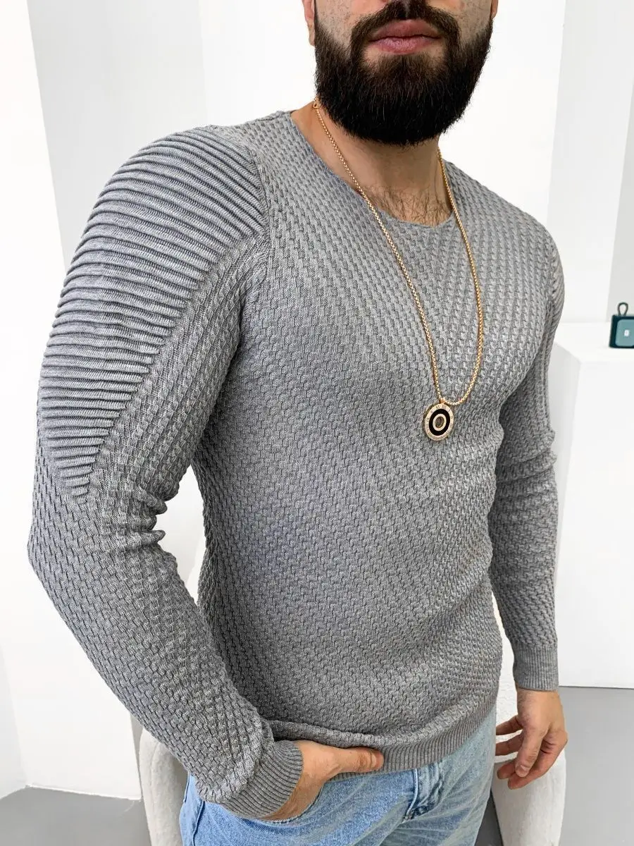 Amazon Cross border Supply 2024 European and American Autumn/Winter Slim Fit Long sleeved Round Neck Pullover Knitted Shirt for