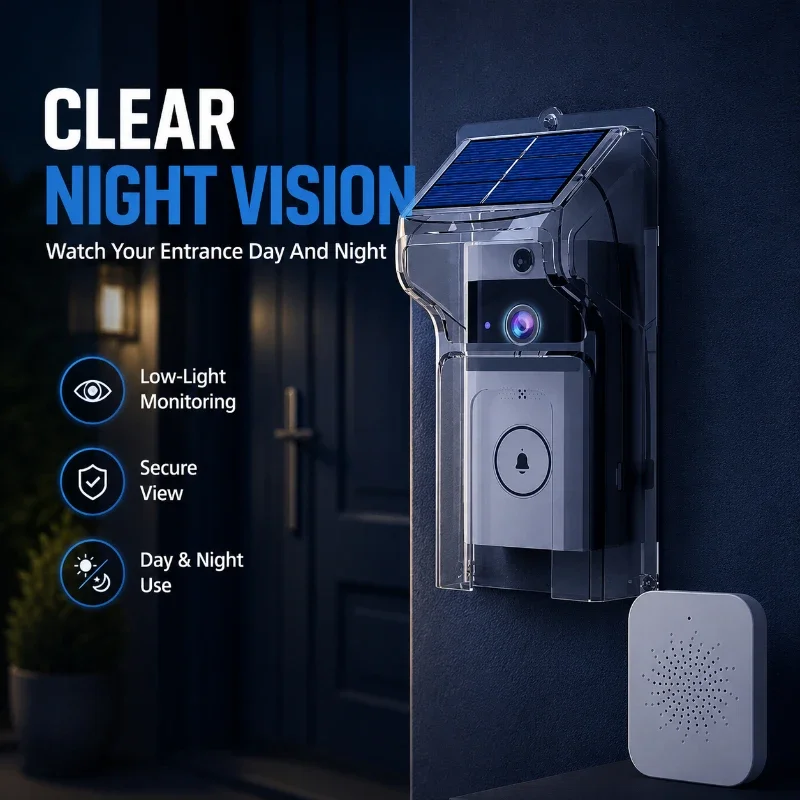 Solar Wireless Doorbell Camera With Rainproof Protector Two‑Way Conversation Outdoor Home Surveillance System