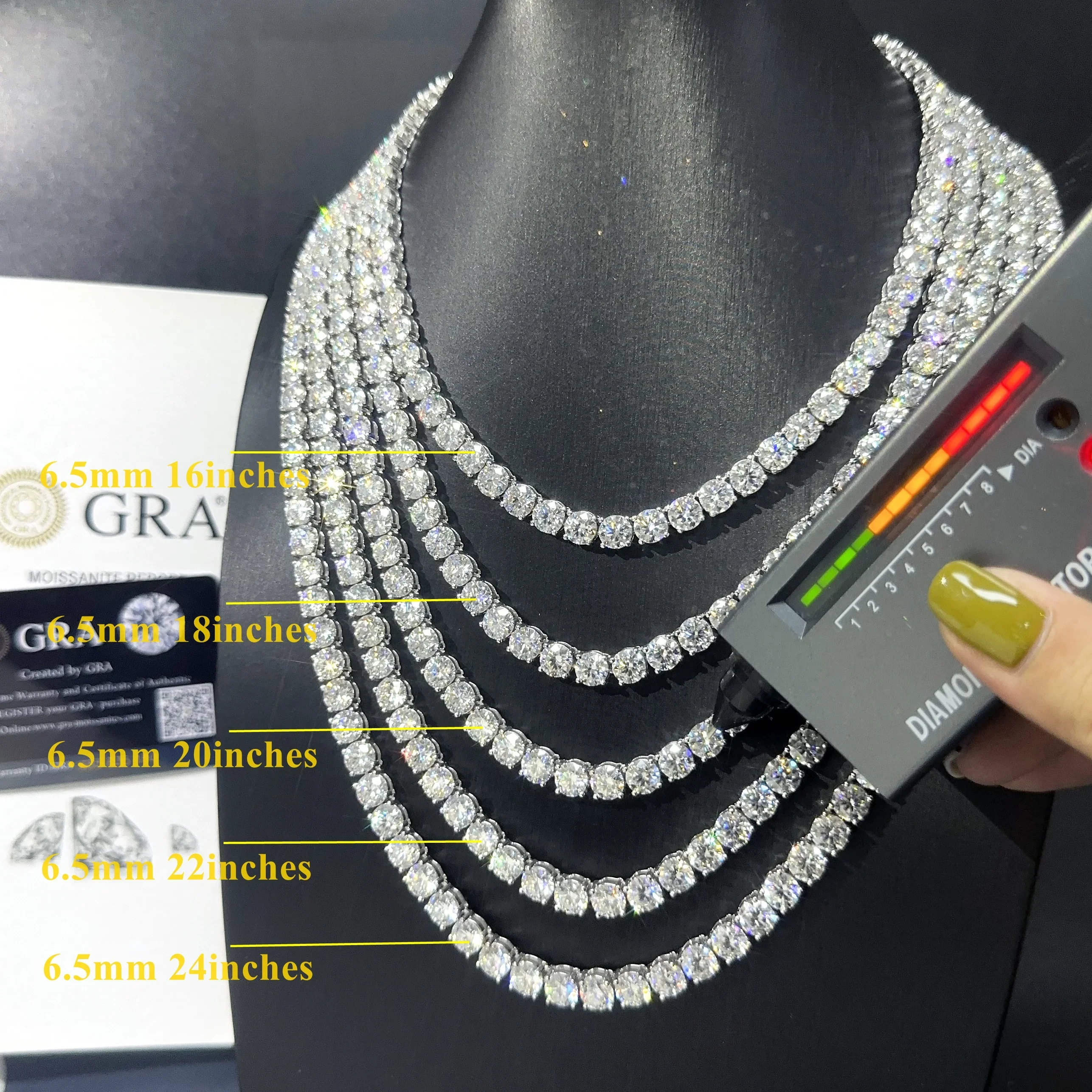 

Hot Selling H ip H ip 925 Silver Moissanite Necklace Iced Out Lab Diamond Link Chains 3mm 4mm 5mm VVS Moissanite Tennis