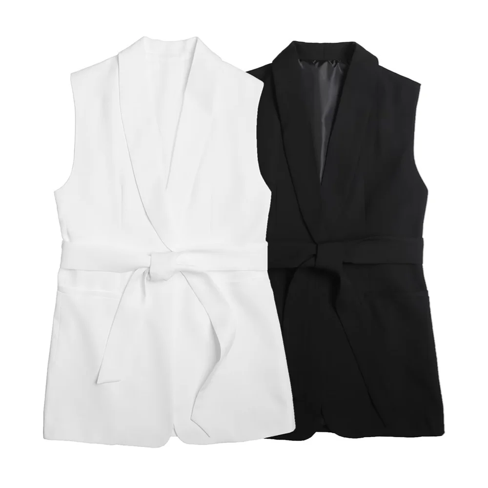 Taop&Za 2024 Summer New Product Women\'s Fashion and Elegance Commuting 100 Pairs Belt Dress Sleeveless Vest Vest