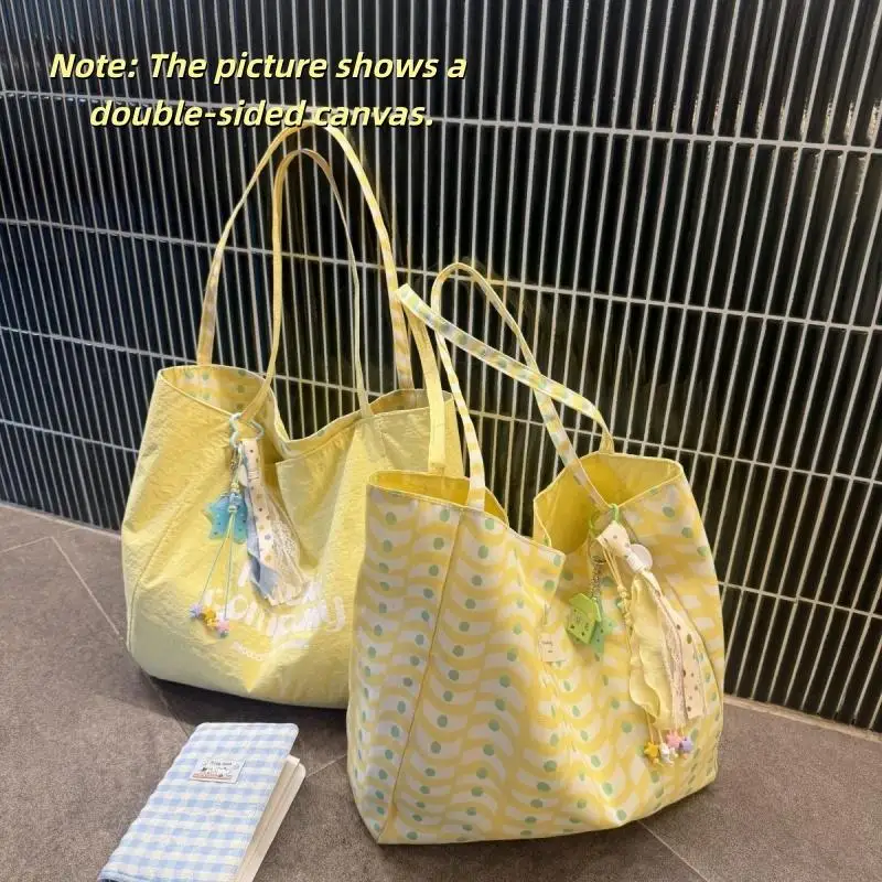Korean Canvas Tote Bag Large Capacity Reversible for Shopping Work School and Daily Use