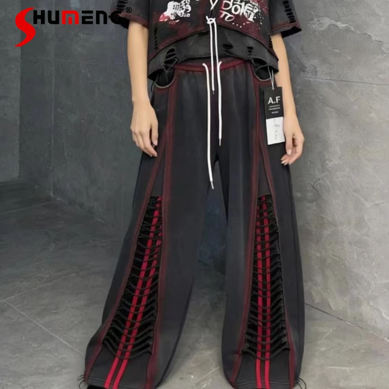 

Women's 2026 Summer New Fashion Color Matching Trousers Stylish Hole Design Pants Female Personality Loose Unique Chic Trousers