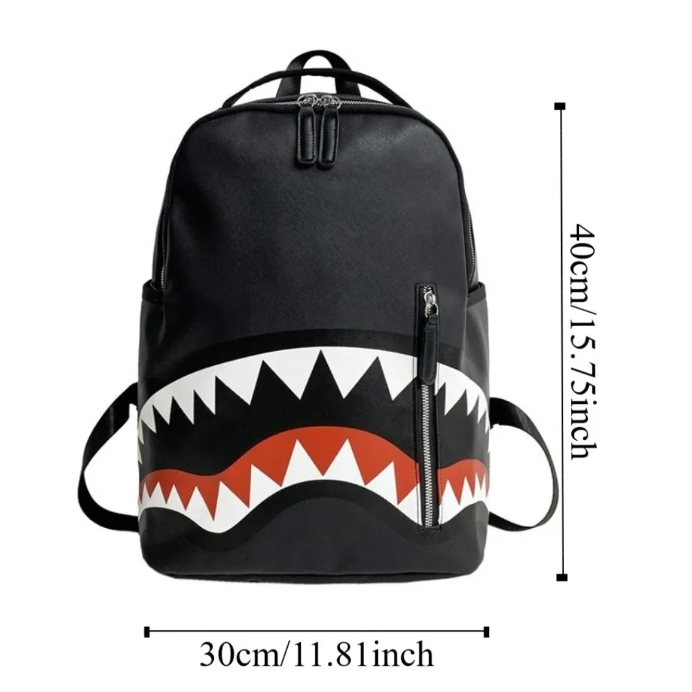 Fashion PU Leather Men's Backpack Mochila Rucksack Shark Shoulder Bag Large Capacity Zipper Handbag School Bags Students