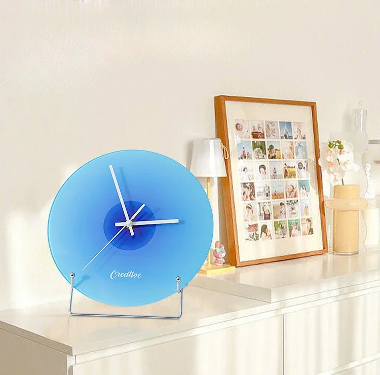 

Living room TV cabinet decorated with blue ornament clock, silent sunset creativity