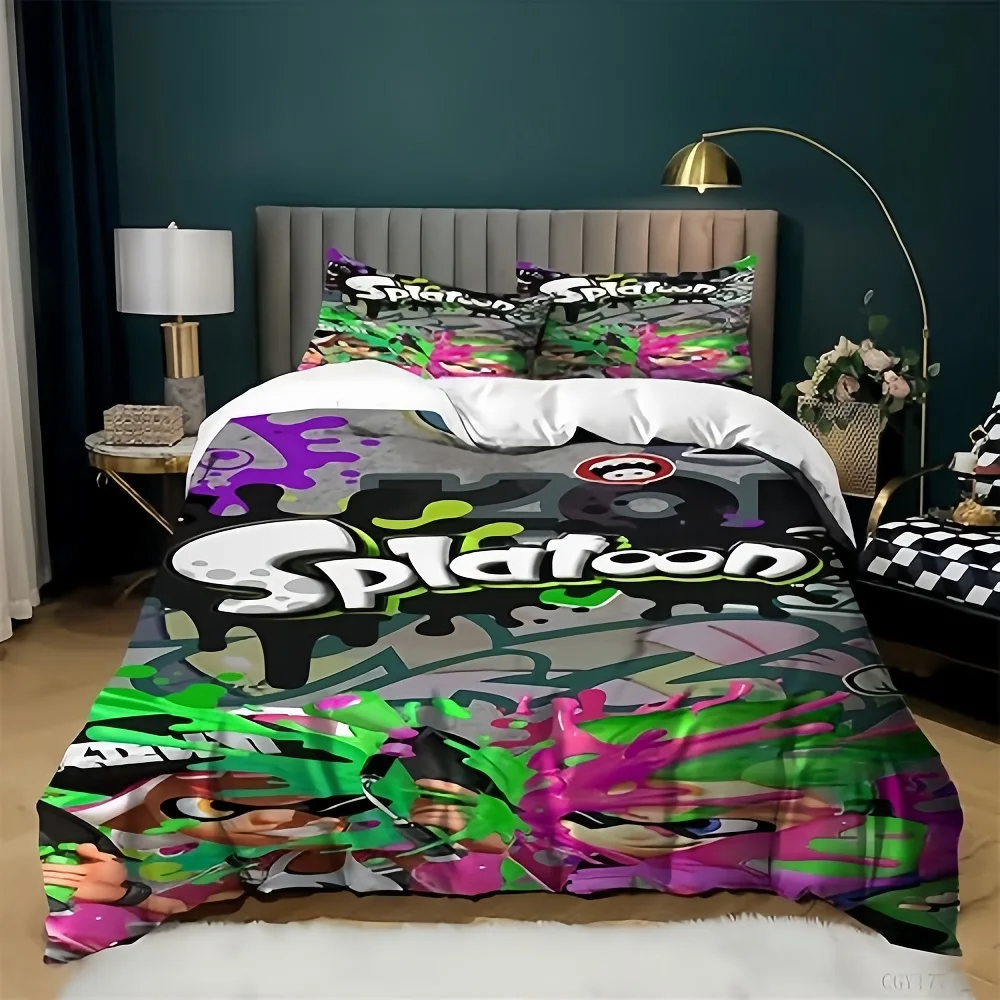 Switch Game Bedding Set King Queen Full Twin Double Single Size splatoon Duvet Cover Set