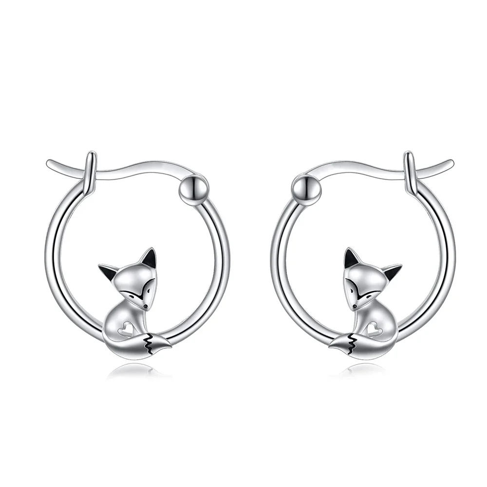 

2022 Design Fox Hoop Earring Fashion Romantic Cute Silver Plated Animal Drop Earring for Girl Woman Valentine's Day Jewelry Gift