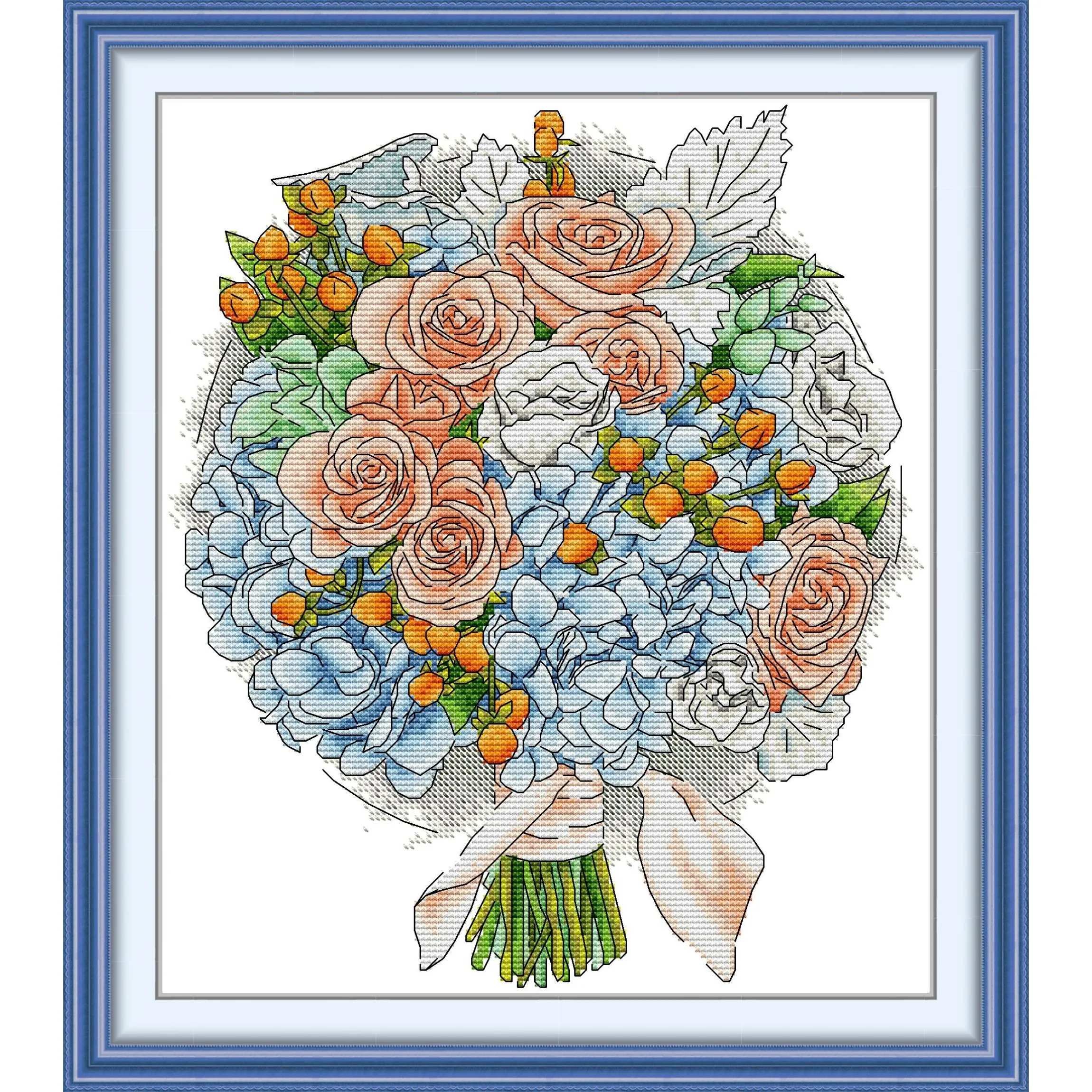 

Набор для вышивки крестом Joy Sunday с предварительной печатью, легкий узор, набор для вышивки из штампованной ткани Аиды, букет оранжевых роз