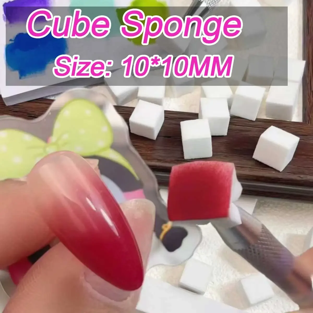 50 Grain Square Nail Art Sponges + Grab Pen Set Gradient Paipat Glue Blush Dyed Cotton Nail Brushes Tools for Manicure&makeup