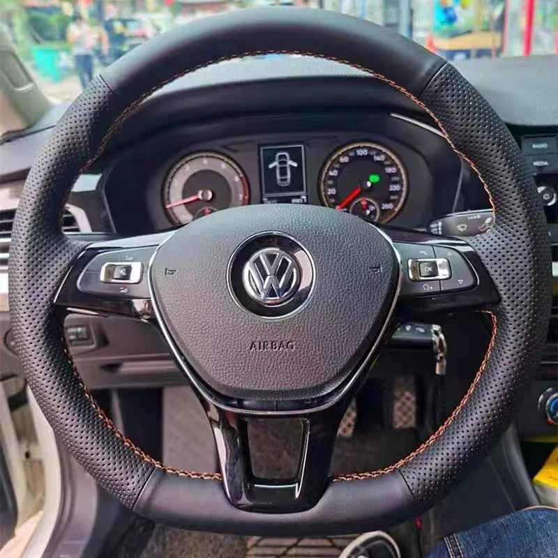 For Volkswagen Lavida Steering Wheel Cover Genuine Leather Hand-sewn Tiguan L Tharu Santana Sagitar Lamando Magotan