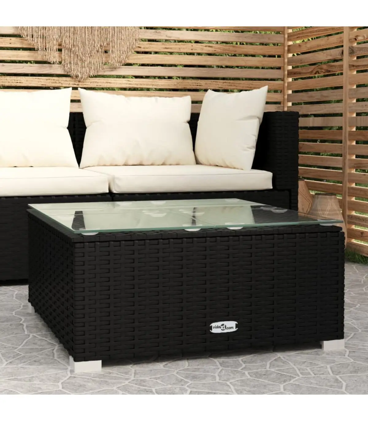 Modular sofas outdoor coffee table Garden rattan synthetic glass black 60x60x30cm