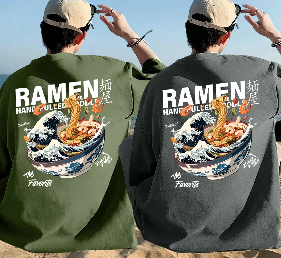 

A Bowl Of Rich Lamian Noodles Print Summer Cotton Casual Tops Suits Mens High Street Simple T-Shirts Vintage Fashion Clothing