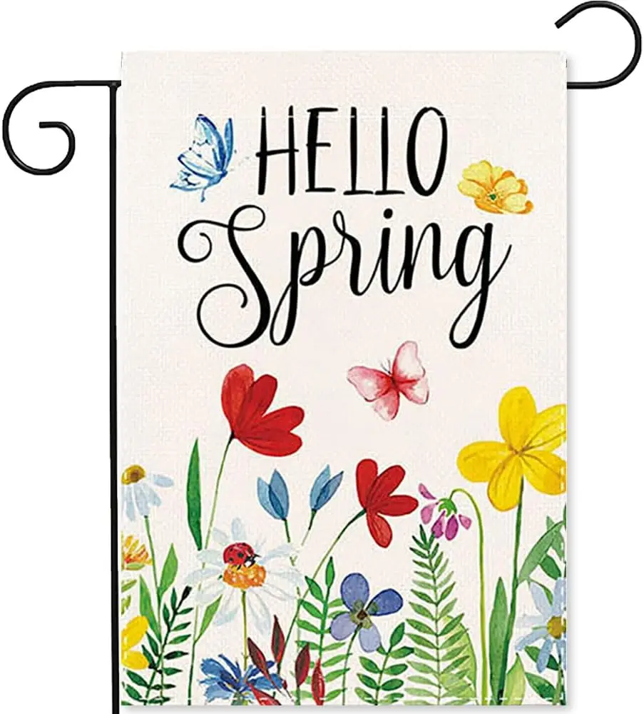 Welcome Hello Spring Floral Garden Flag 12 x 18 Double Sided Burlap Colorful Spring Flowers Small Flags for Outside Spring O EEN