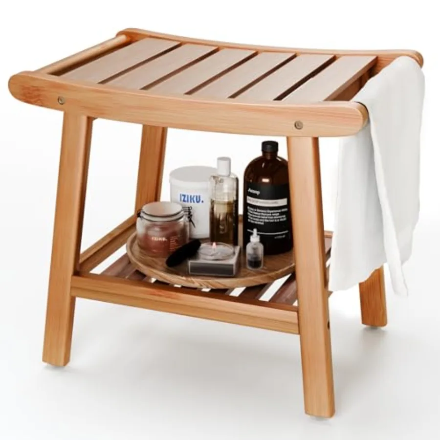 

Bamboo Shower Bench for Inside Shower to Sit onWaterproof Shower Stool for Shaving Legs Spa Bathroom Shower Chair with Storage