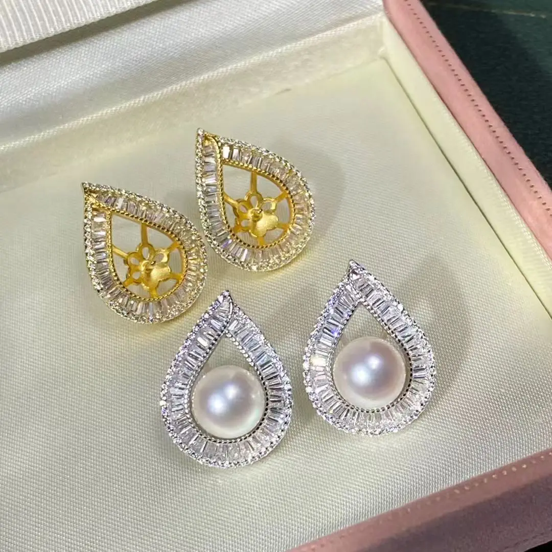 

Оптовая продажа, серьги из стерлингового серебра S925, фурнитура для крепления, базовые монтажные детали, аксессуар для жемчуга 7-8 мм, 5 пар/лот