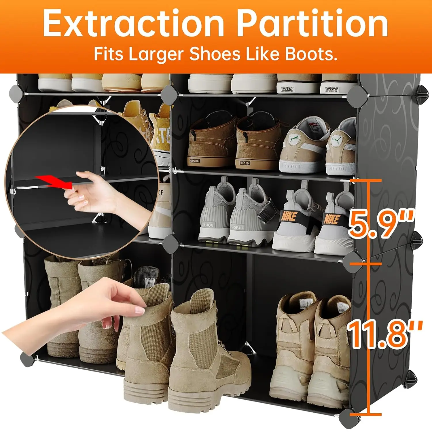 96-Pair Shoe Cabinet Portable Rack with Door DIY Plastic Detachable Shelves for Entryway Bedroom Black, Customized