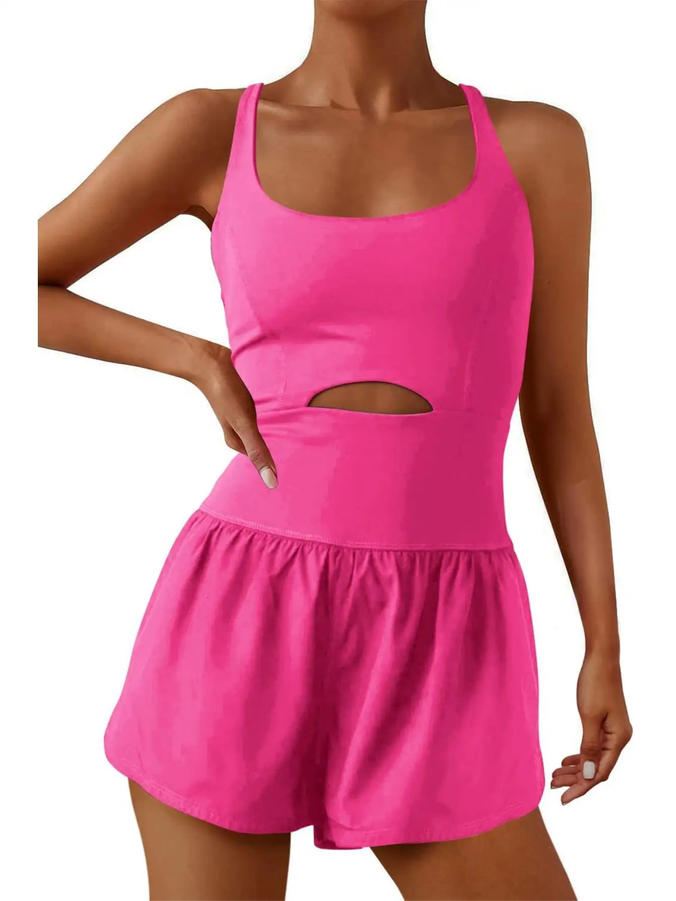Women Workout Romper Onesie with Padded Bras One Piece Jumpsuit | Sleeveless Atheletic Outfits, Running Jumpsuit Clothes, Cross Back, Sport Activewear