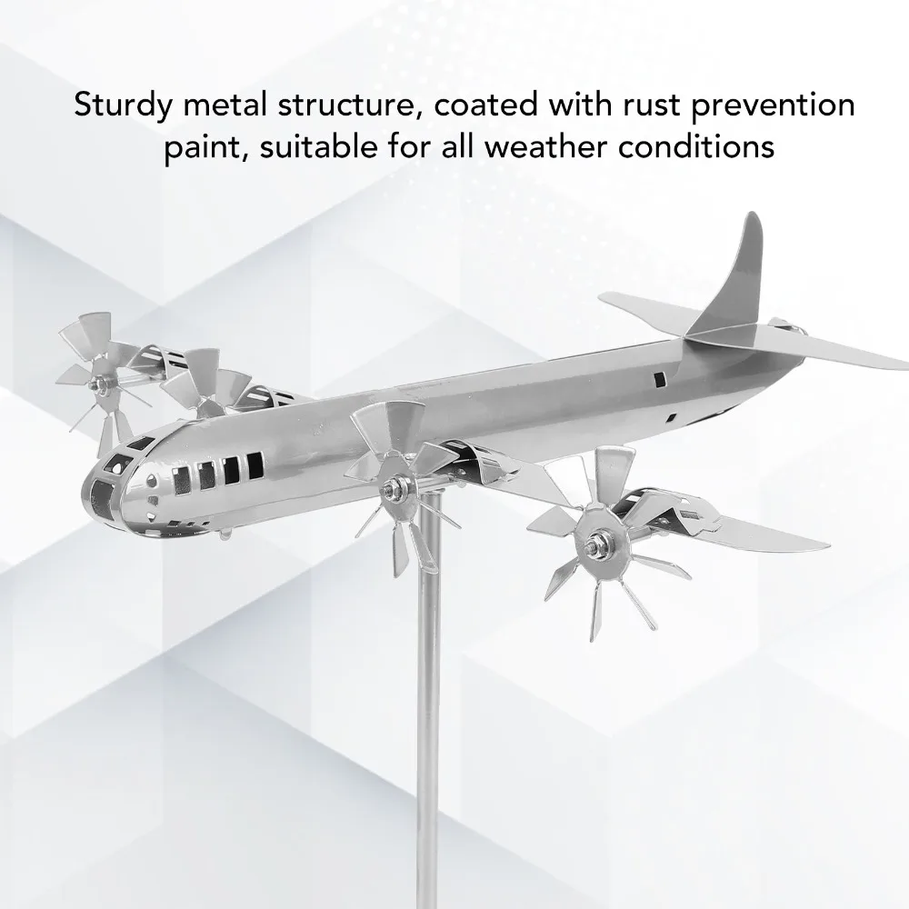 8pcs Silver Airplane Windmill Iron Wind-Powered Metal Wind Spinner Rotating Sculpture Sturdy Construction Yard Windmill Art