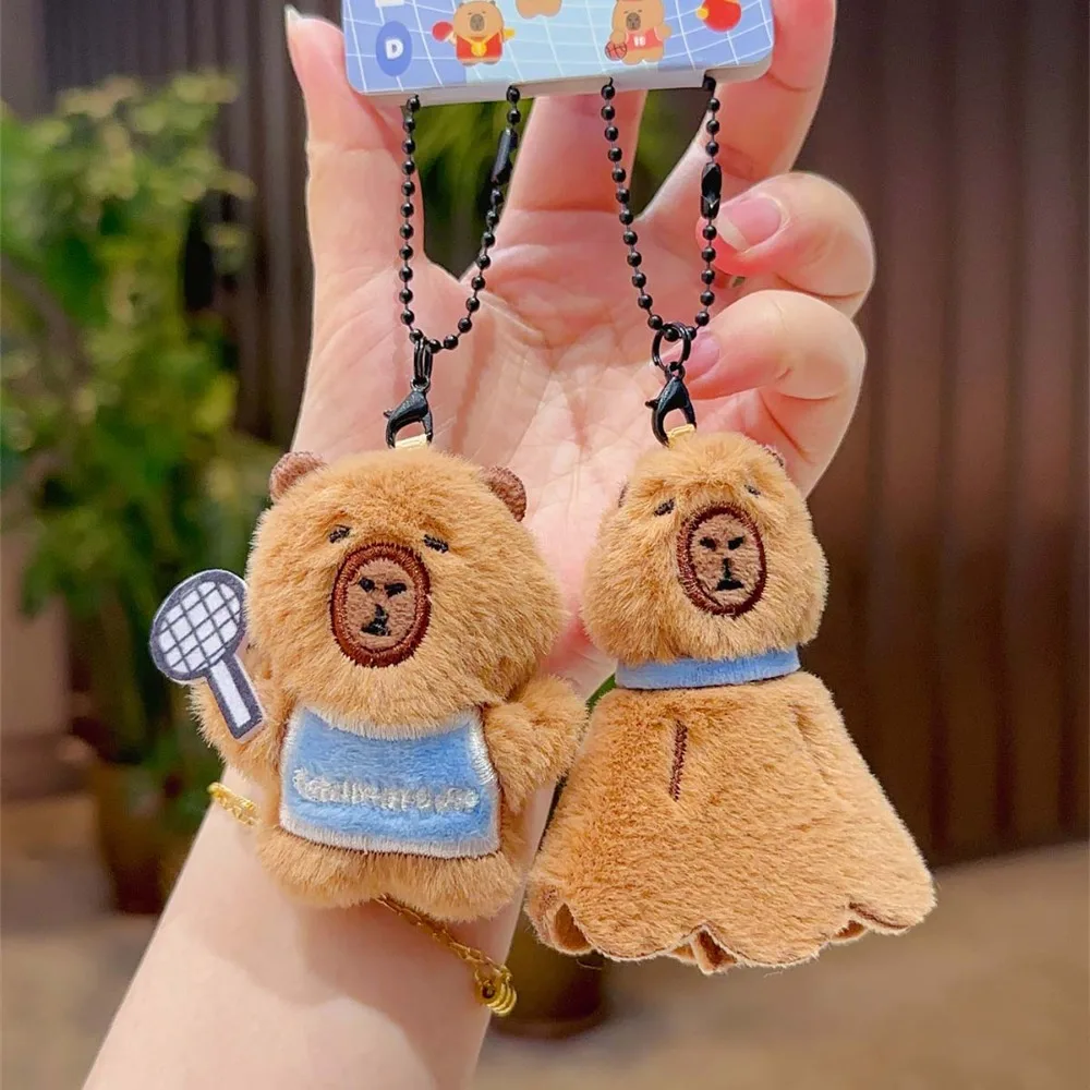 Funny Soft Capybara Key Ring Cross Dressing Funny Backpack Flutter Doll Badminton PP Cotton Plush Sport Pendant Children