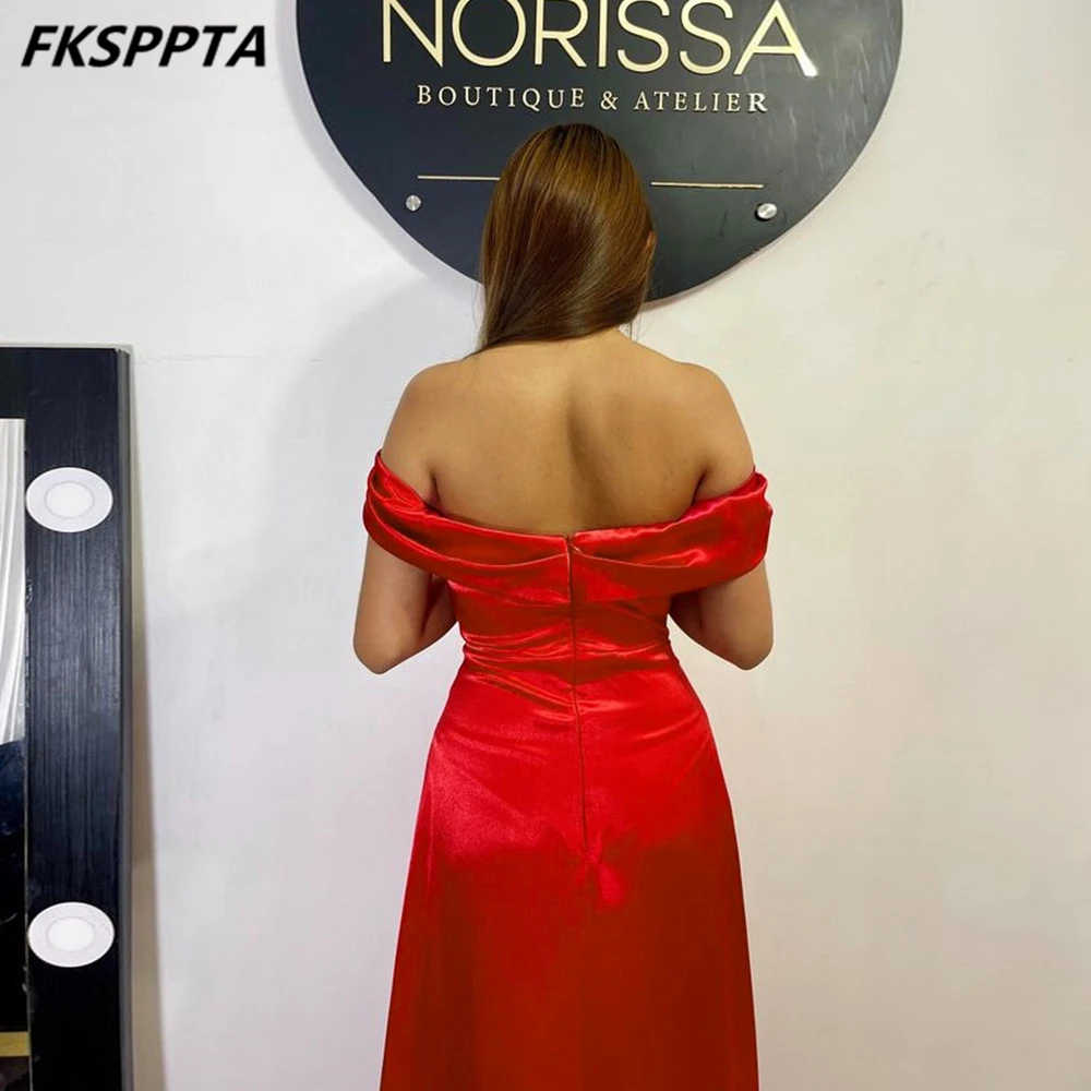 Vestido De noche largo rojo hecho a medida con hombros descubiertos, vestidos De fiesta De graduación brillantes De satén para mujer 2024