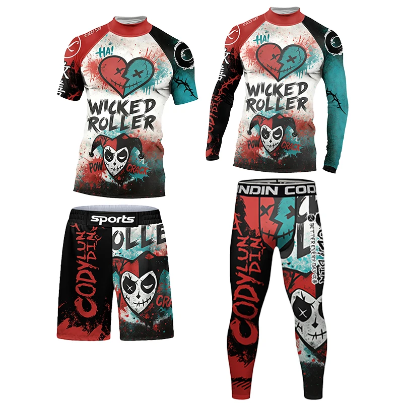 

Red Love Wrestling MMA футболка + брюки комплект Grappling Jiu Jitsu рашгард для мужчин Bjj боксерские майки рашгард шорты для ММА одежда