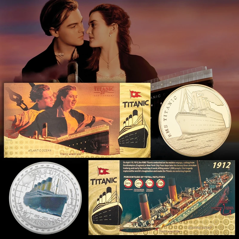 1912 Titanic Gold Foil Commemorative Banknotes Silver Plated Challenge Coin Memory O Victims Souvenir Gifts for Collection