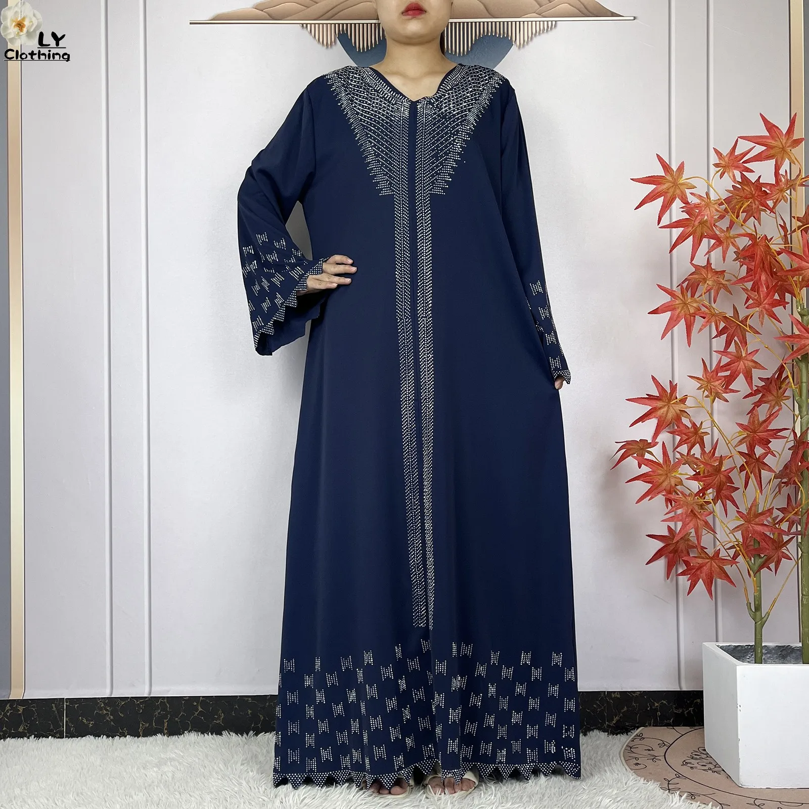 New Muslim Fashion Women Dress Chiffon Diamond Long Sleeves Casual Clothing African Abaya Women Robe Dubai Turkey Islamic Robe