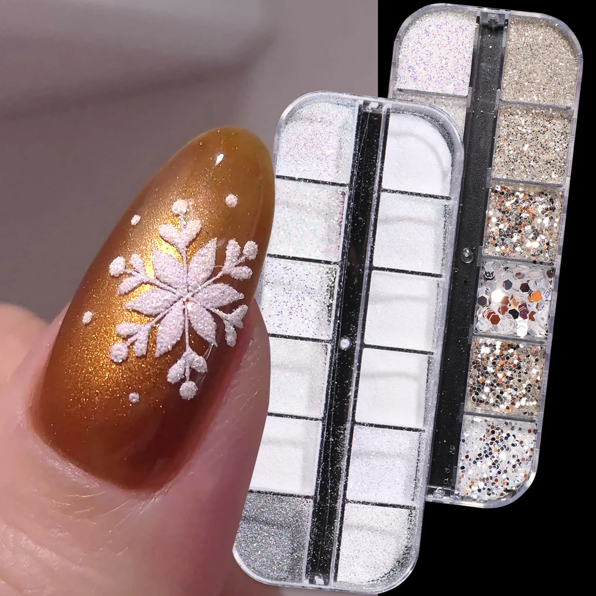 2박스 반짝이는 설탕색 화이트 네일 글리터 피그먼트 겨울 눈빛 무지개빛 스팽글 레이저 홀로그램 파우더 스웨터 매니큐어 장식