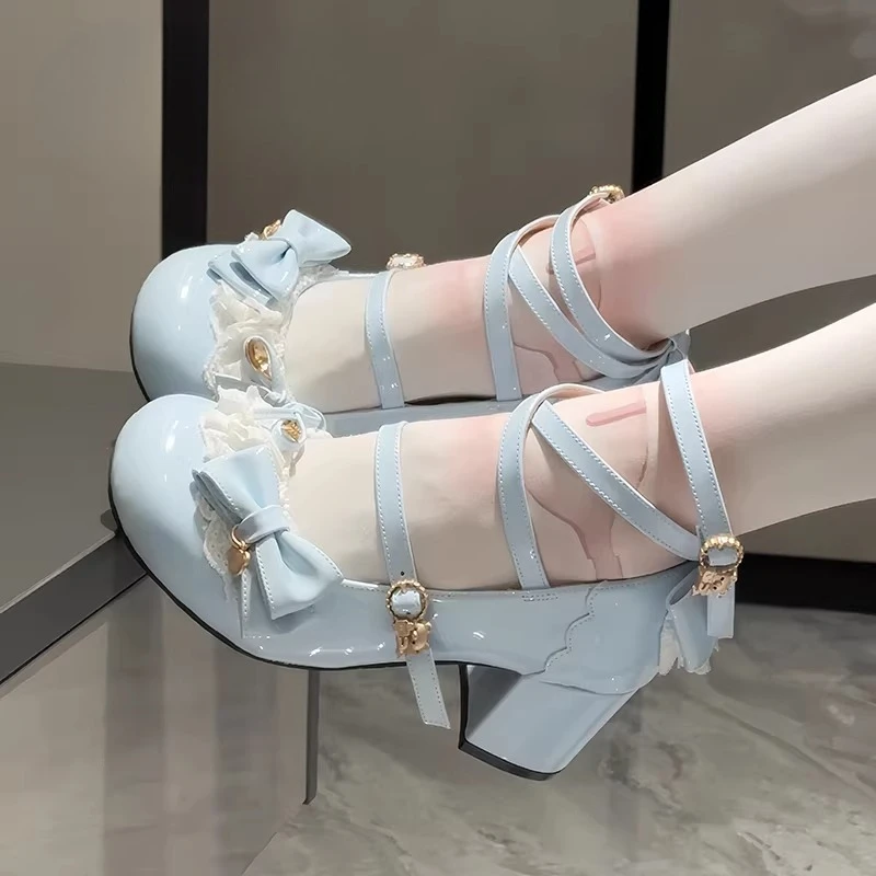

Original Cute Girl Mid-Heel JK Uniform Shoes Spring and Autumn New Sweet Elegant Lolita Chunky Heel High Heels Leather Shoes