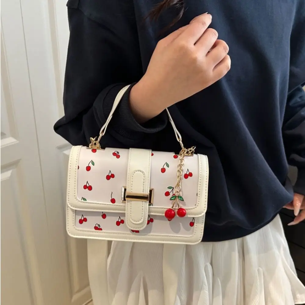 

Сумка через плечо с подвеской в виде вишни, сумка через плечо в корейском стиле, сумка через плечо с принтом, универсальная квадратная сумка-тоут большой вместительности