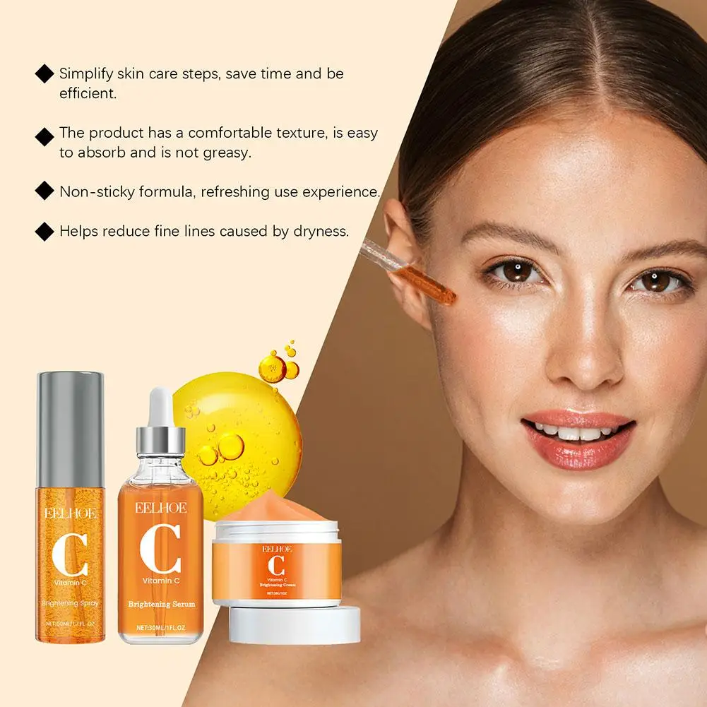 Vitamin C Skin Care Set Facial Nourishing Moisturizing Improving Skin Quality Rejuvenating Brightening Refining Pores Beauty Set