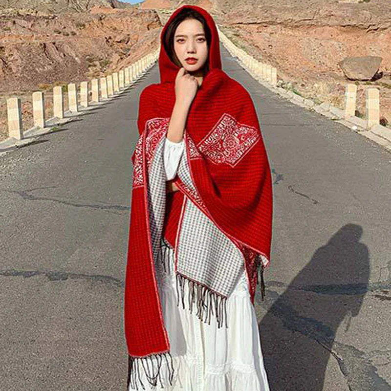 Qinghai Lake Desert Tourism shawl women's scarf dual purpose sunscreen warm tea card Salt Lake ethnic style cape coat