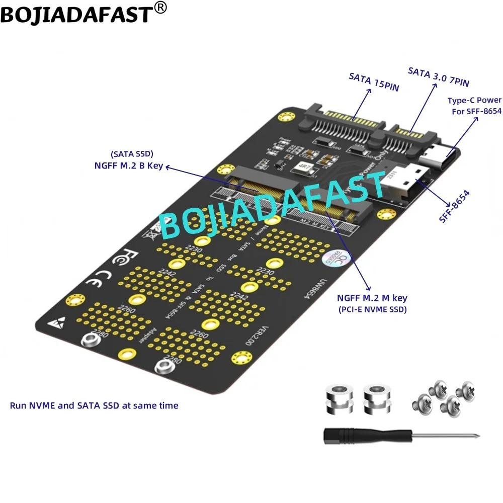 Slimline SAS SFF-8654 4i / SATA 3.0 22Pin Interface to NGFF M.2 Key-M NVME Key-B SATA M2 SSD Converter Adapter Card