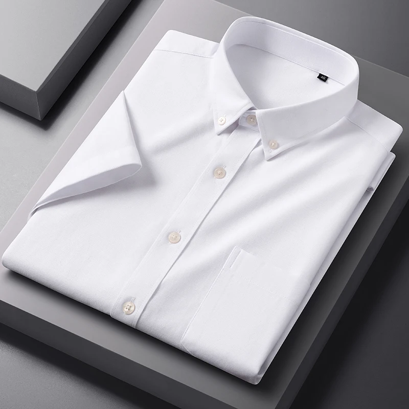 100% Cotton Oxford Spinning Short Sleeve Shirt Business Casual Anti-Wrinkle Short Sleeve Men's Cotton Shirt Men's Top Wholesale