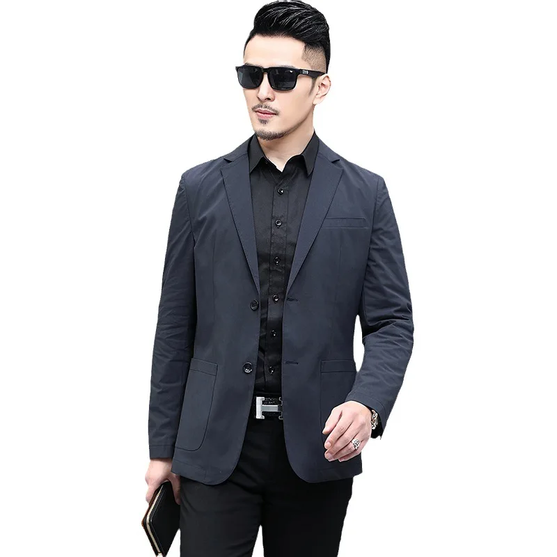 4-A86  2024 New Young and Middle-aged Men\'s Business Casual Suit Jacket Solid Color Long Sleeve Two Button Suit Cotton