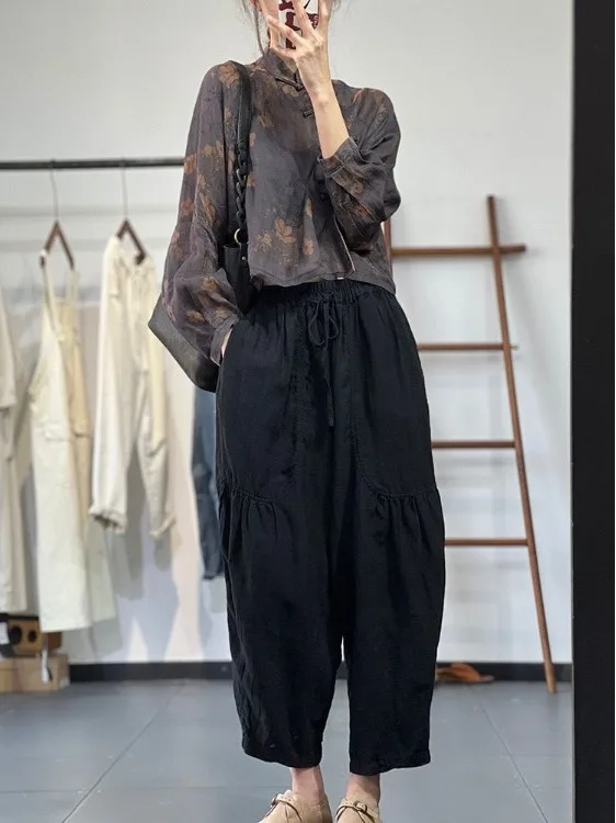 

Свободный женский костюм в стиле ретро с конопляным принтом и наклонным клапаном, шикарный чайный костюм, новый китайский хлопково-льняной осенний верхний костюм, пальто