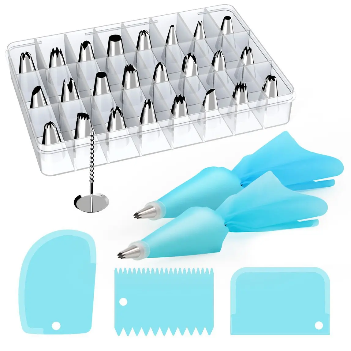 

32Pcs/Set Silicone Pastry Bag Tips Kitchen Cake Icing Piping Cream Cake Decorating Tools Reusable Pastry Bags+24 Nozzle Set