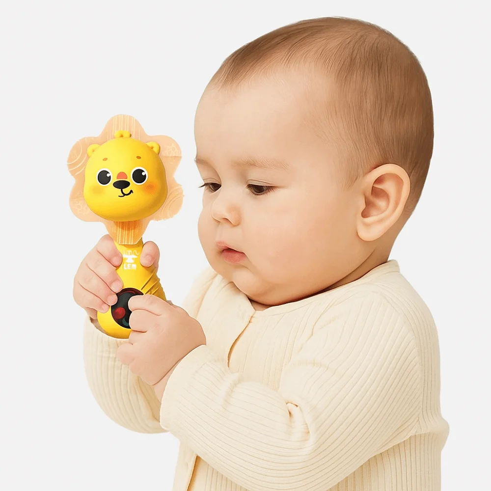 Plastic Music Teether Rattle Toy Interactive Montessori Sensory Music RattleToy Appease Chewable Hand Cranked Bell Toys