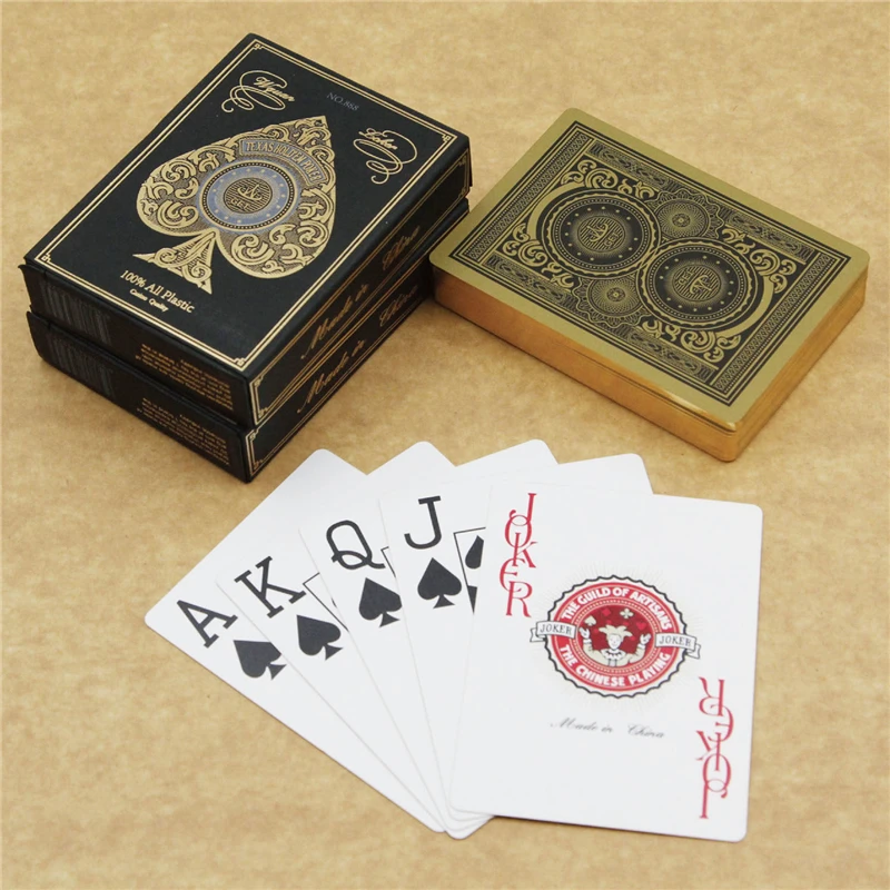 24K Gold Line Plastic Waterproof Gold Foil Playing Cards Texas Poker Set Funny High-grade Sports Leisure Gambling Poker Gift
