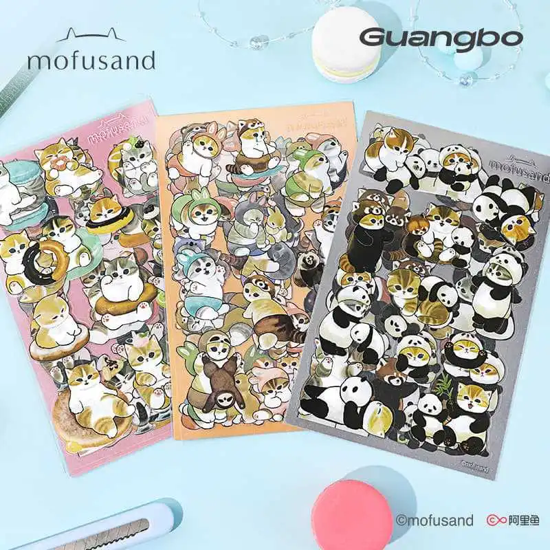 

4pcs Mofusand Stickers Toys Cartoon Shark Cat Waterproof Stickers Cute DIY Decor Stickers For Phone Case Scrapbook Journal