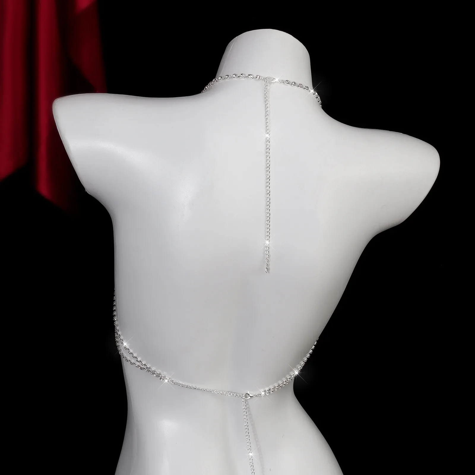 Glamorous Sparkling Crystal Bow Body Chain Luxurious Waterdrop Tassel Chest Harness Statement Nightclub Party Stage Jewelry