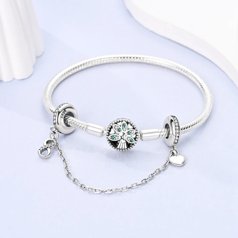 

New 925 Sterling Silver Eternal Love Safety Chain For Women Fit Original Bangle Bracelet Jewelry Gift