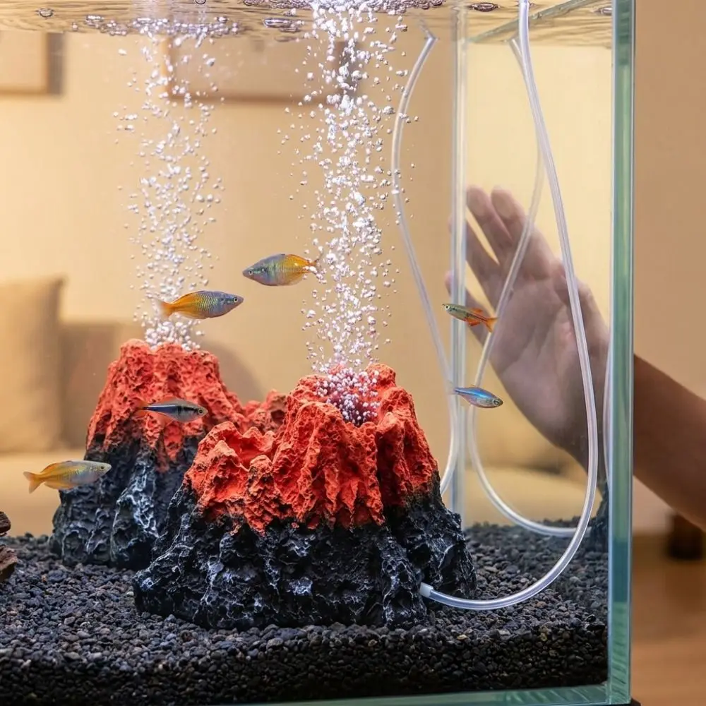Resin Volcano Oxygen Pump Decor Simulated Fade Resistant Volcano Bubble Rock Decor Corrosion Resistant Realistic